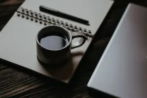 Writer drafting a blog post on a laptop